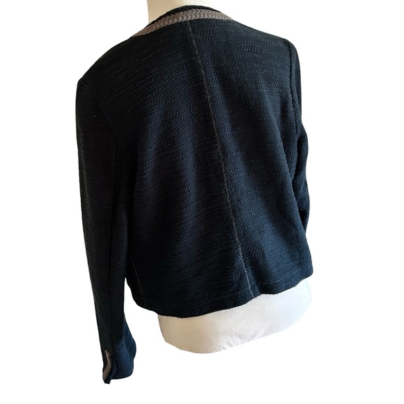 AEO Navy Thick Cotton Crew Neck Snap Front Raw Edge Cardigan Clueless Preppy - Picture 7 of 15